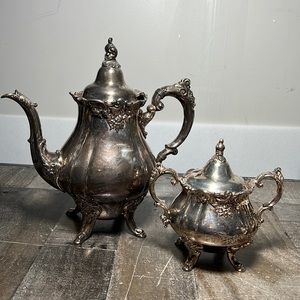 Vintage Baroque By Wallace Silverplate Teapot and  Sugar Bowl with lid